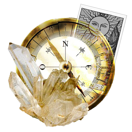 Krystal, tarot og kompas Crystal, tarot-kort og kompas
